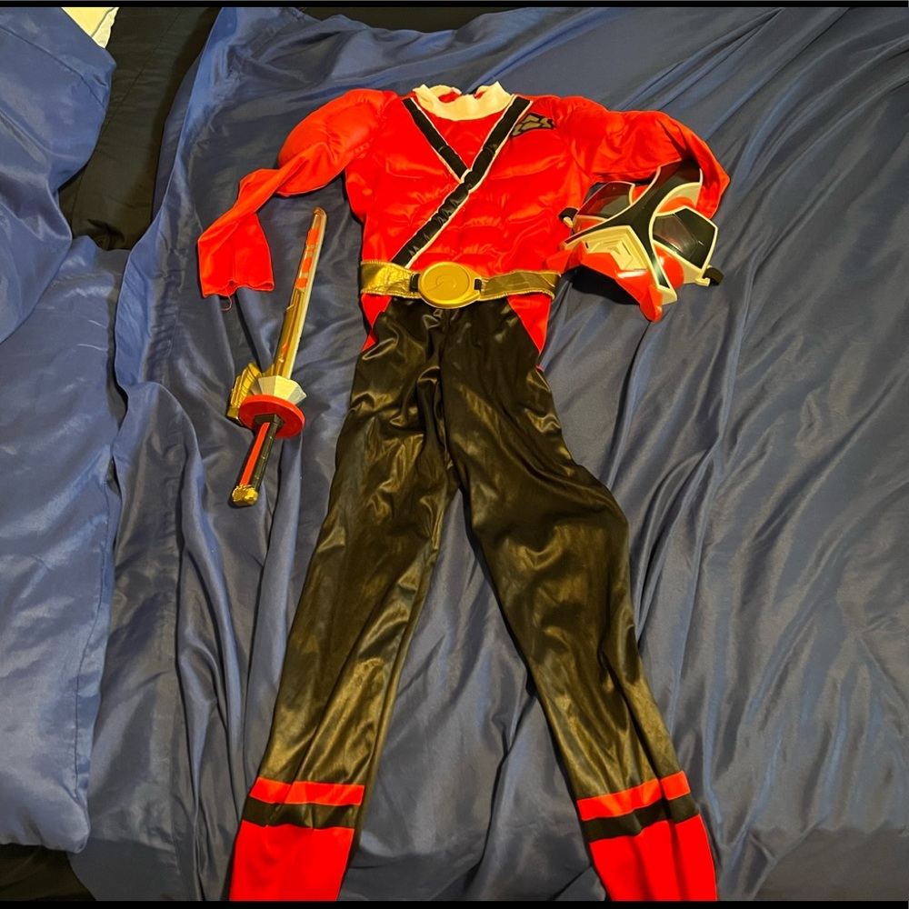 Red Power ranger costume, sword and upgraded mask See measurement for size est.